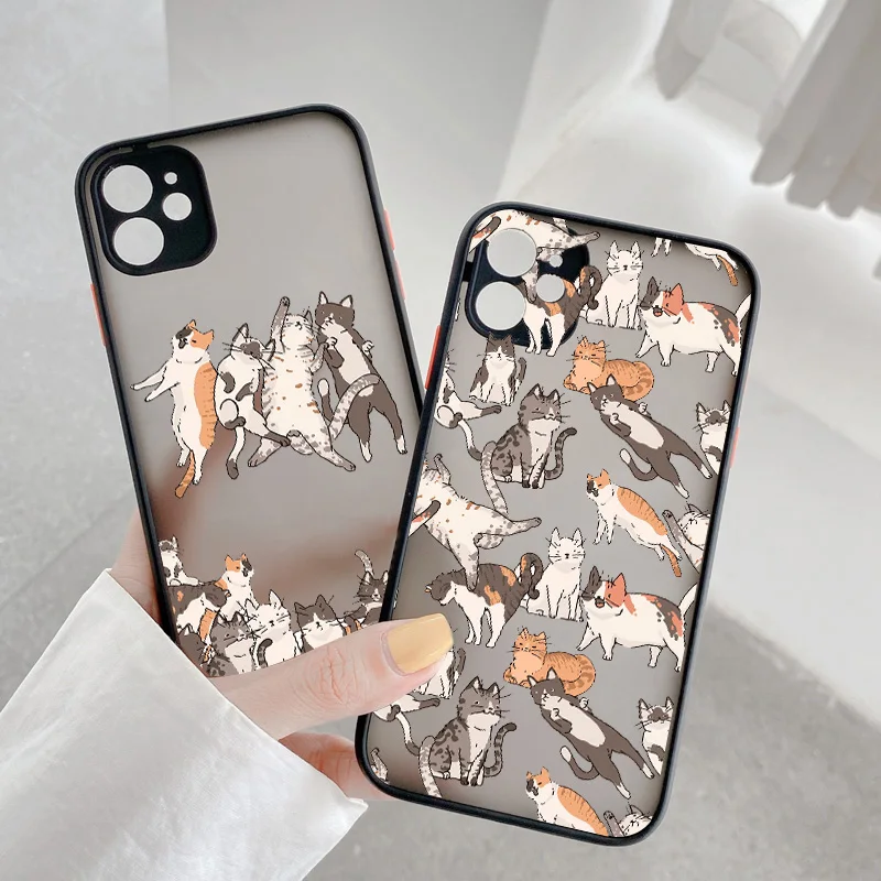 

Funny Cartoon Cat Phone Case For iPhone 11 12 13 14 Pro Max XR XS X 8 7 Plus SE 20 14 Plus Cute Animal Pattern Back Cover Shells