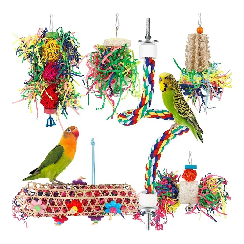 

6PCS Bird Toys Bird Shredding Foraging Toys Parakeet Toy Chewing Hanging Toy Bird Shredded Paper Bird Cage Accessories