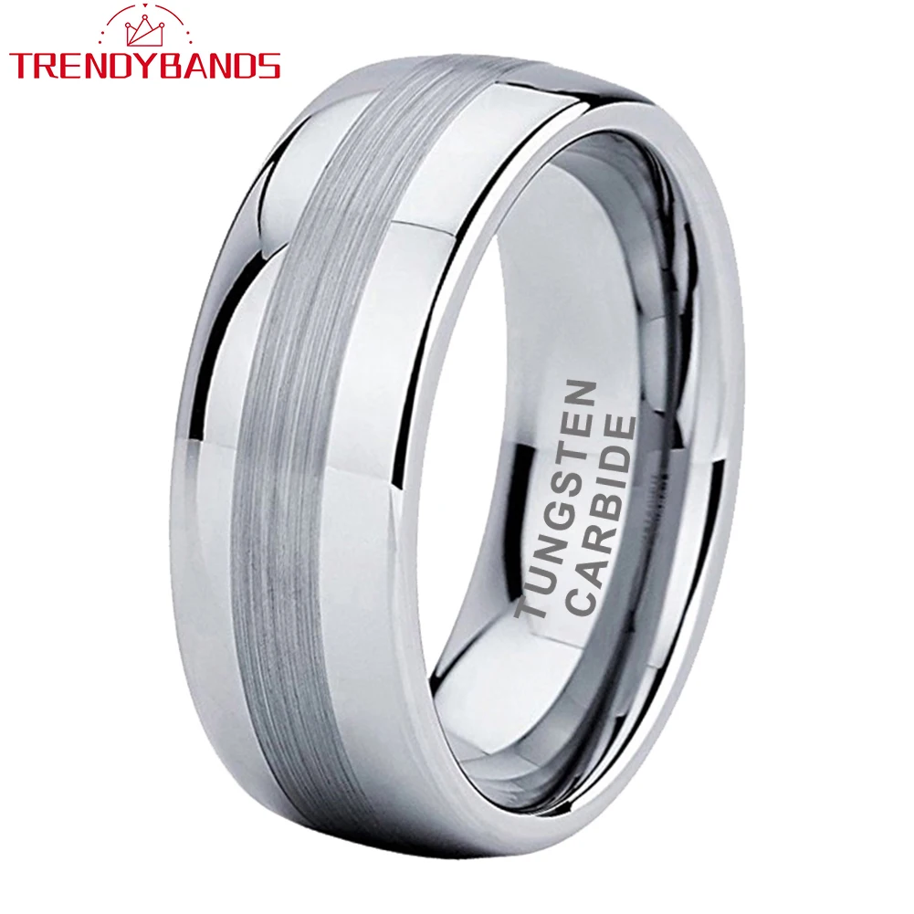 

8mm Dropshipping Tungsten Engagement Ring for Men Women Wedding Band Domed Center Brushed Finish Polished Shiny Comfort Fit