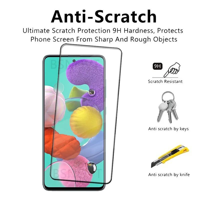 1/2/3/4PCS For Samsung A51 Glass Galaxy Tempered Full Cover Glue Screen Protector A52 A53 A54 A55