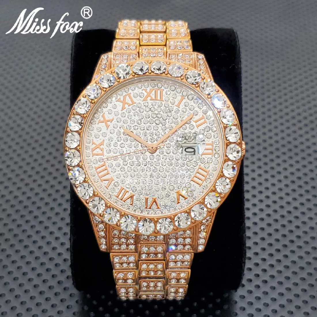 

Bling Iced Out Watches For Men Luxury Diamond Bracelet Rose Gold Quartz Watch Fashion Raman Number Dial High Quality Clock Male