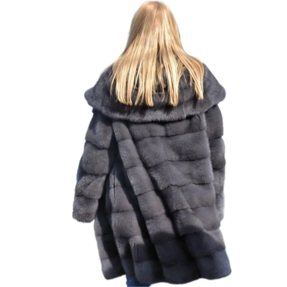 Mink Fur Coat For Women Winter Real Fur Jacket With Hoods Nature Full Pelt Mink Luxury Outerwear Ladies Cold-Resistant Overcoat