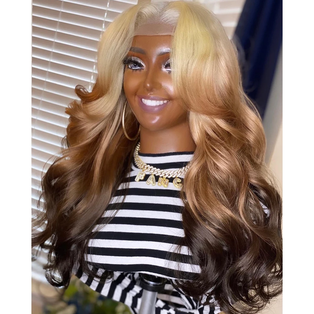 Honey Blonde Synthetic 30 Inch Ombre Brown Colored 13x4 Transparent Lace Front Heat Resistant Cosplay Wigs For Black Women