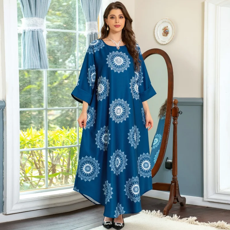 Dubai Abaya Luxury For Muslim Women Vintage Diamonds Dress Casual Loose Long Sleeve Female Party Maxi Dresses Asymmetric Hem
