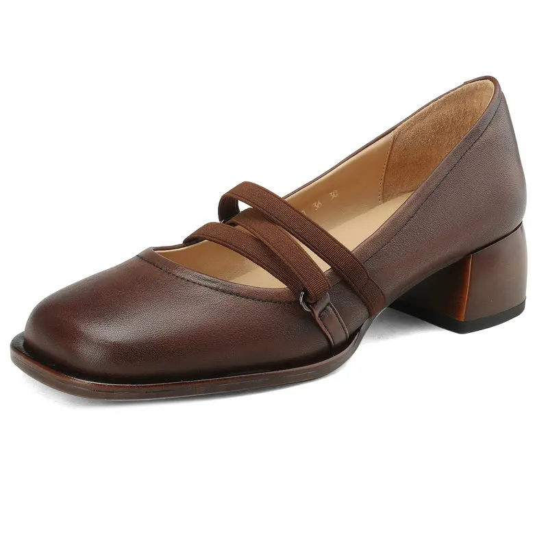 

New Fashion Women Pumps Square Toe Thick Heels Genuine Leather Shoes Woman Spring Summer Office Ladies High Quality