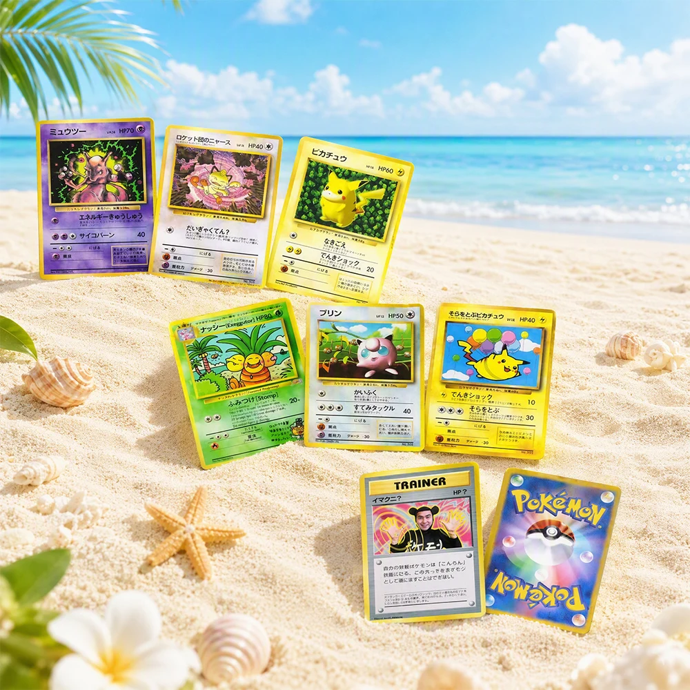 Фото Коллекционные карты DIY 1997 JPN CoroCoro Glossy Promo Mewtwo Flying Pikachu Team Rocket's Meowth Одиночная карта Игровая аниме-карта №1