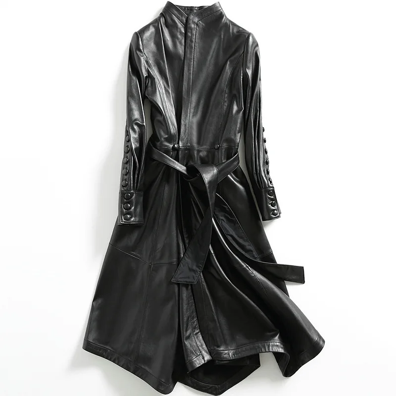 

Модные длинные приталенные женские куртки 2023, Весенняя женская кожаная куртка из натуральной овечьей кожи, пальто, Chaqueta Mujer Zjt229