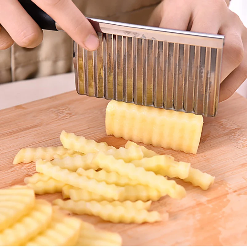 

Волнистый нож из нержавеющей стали, слайсер для картофельных чипсов, измельчитель для теста, овощей, фруктов, инструменты для французского фри, кухонный резак для картофеля