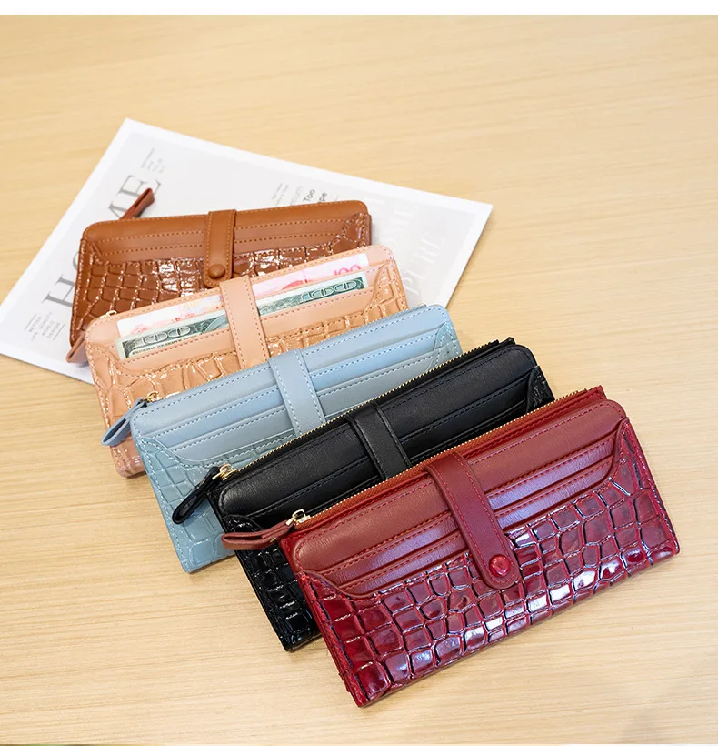 

Fashion Women Wallet Soft PU Leather Long Money Bag Zipper Coin Purse Card Holder Brand Solid Color Alligator Thin Clutch Wallet