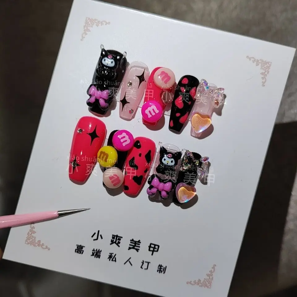 

Kawaii Sanrio My Melody Cartoon Press on Nails Y2K Handmade Anime Toy False Tips dual forms Nails Stickers Decor accessories DIY