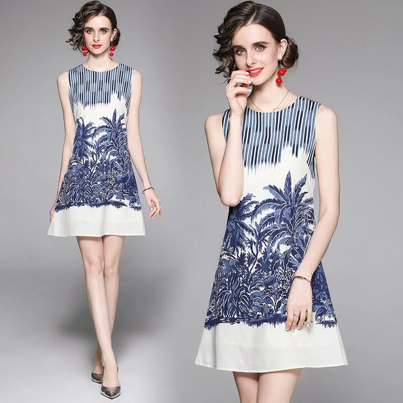 

Женское летнее платье без рукавов, с круглым вырезом