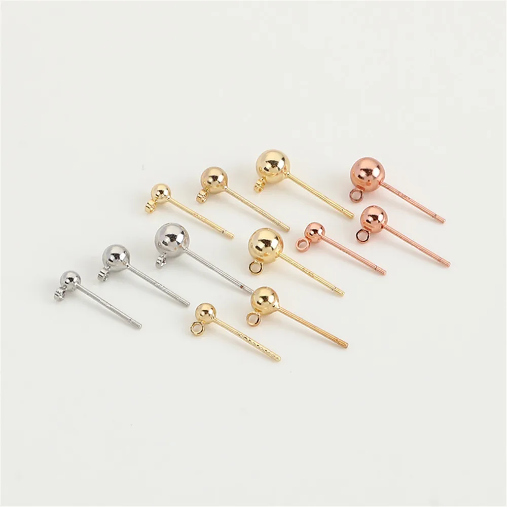 

S925 Silver Needle Plated 14K Gold Bean Ear Studs Ear Small Round Ball Needle DIY Handmade Basic Earwear Material Accessories