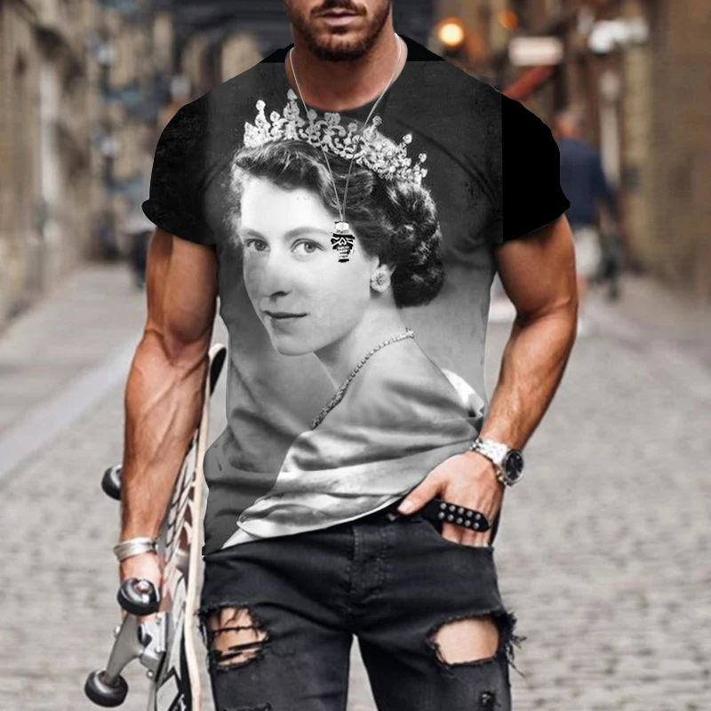 

Men Summer T-shirts 3D Printed Elizabeth Short-sleeve Queen of England T shirt Vintage Casual High Quality Tops New 2022 Tees