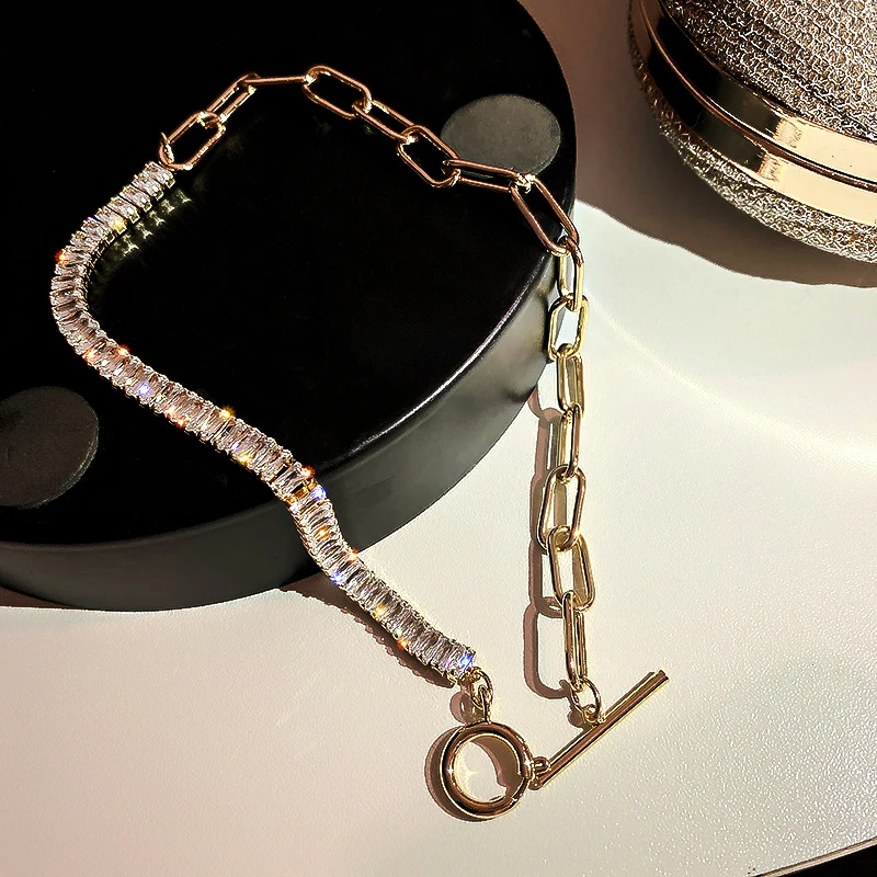 

Trendy Exquisite 14K Real Gold Plated High Quality Zircon Stitching Chain Necklace for Women AAA Zirconia Fine Jewelry Wholesale