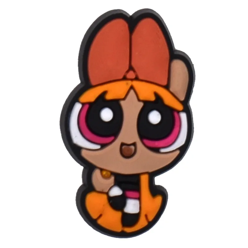 1pcs Single Sale The Powerpuff Girls PVC Shoe Buckle Sneakers Souvenir Croc Charms Cartoons Decorations Kids Party X-mas Gifts