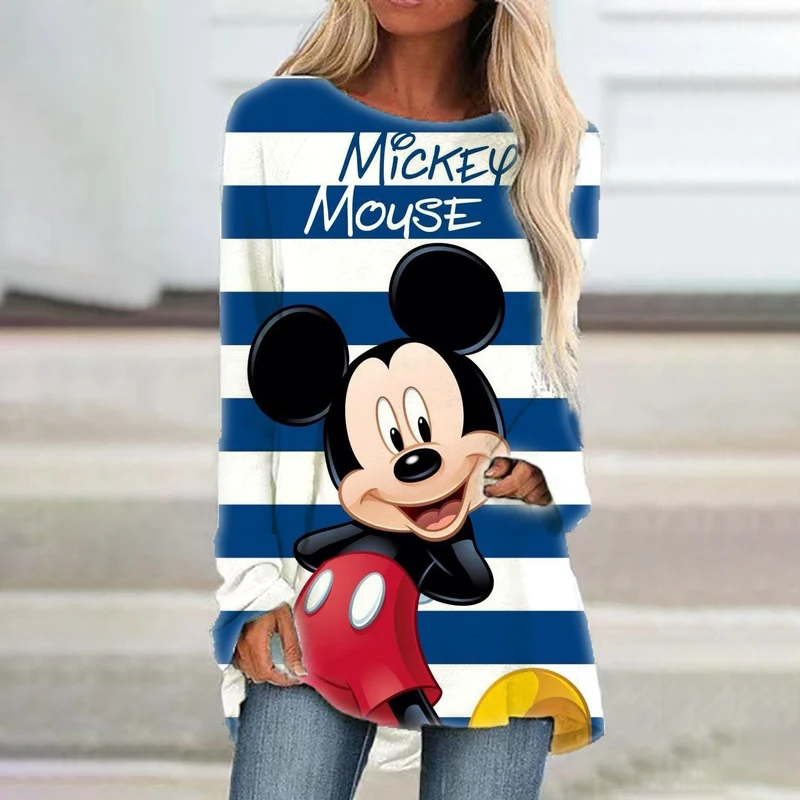 

Fall Long Sleeve T Shirt Disney Minnie Mouse Dress Women Crew Neck Pullover Fashion Print Pattern Loose Shirt Casual Top S-5XL