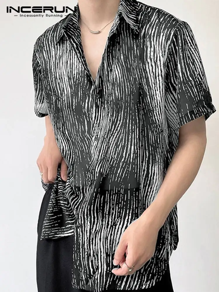 

INCERUN Men Casual Shirt Printing Lapel Short Sleeve Streetwear 2022 Button Summer Vacation Shirts Fashion Leisure Camisas S-5XL