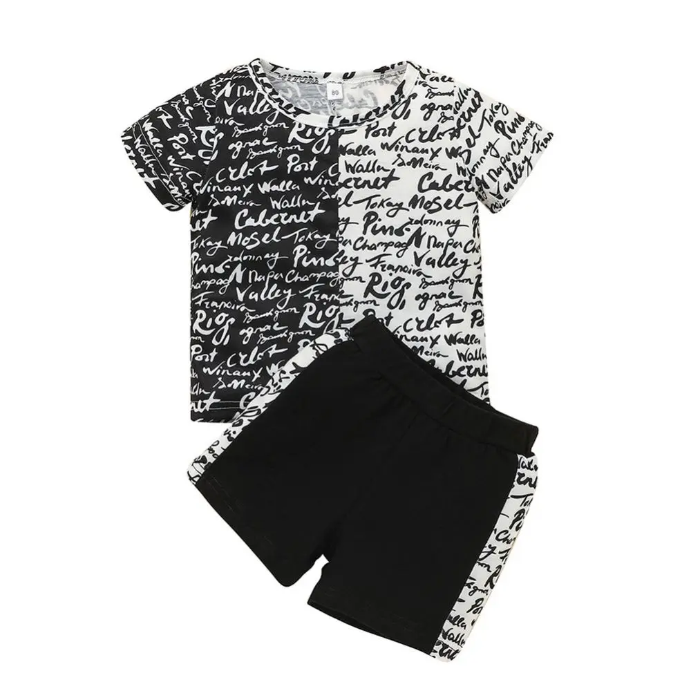 

Weixinbuy Infant Short Sleeve Cartoon T-shirt+Shorts Casual Newborn Outfits Summer Toddler Letter Print Clothing Set 1-5 Years