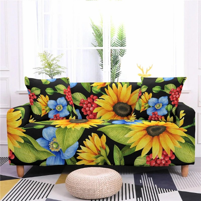 

Sunflower Pattern Print Big Sofas Spandex Material Stretch All-inclusive Sofa Cover Living Room Modular Sofa Cover Chair Cover