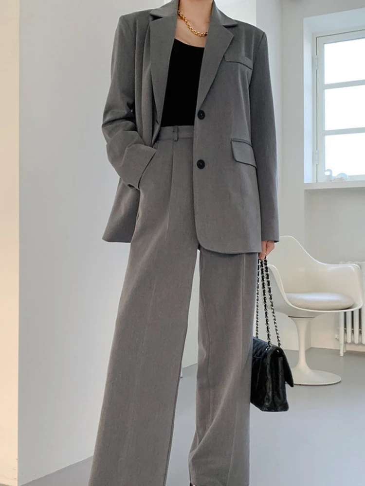 Women's Trousers Suit Casual Long Sleeve Jacket & High Waist Pant Female 2 Pieces Blazer Set Ladies Fashion Elegant Pant Suit