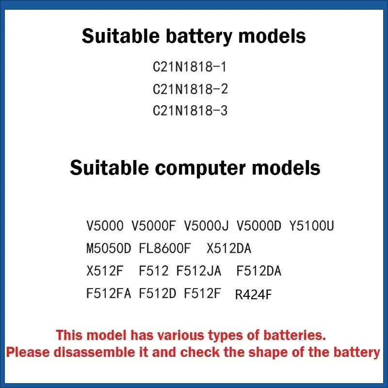 C21N1818-1 C21N1818-2 C21N1818-3 Аккумулятор для ноутбуков ASUS V5000 V5000F V5000J V5000D Y5100U M5050D FL8600F X512DA X512F F512 (art.: 3920db5f845c8) - 3920db5f845c8