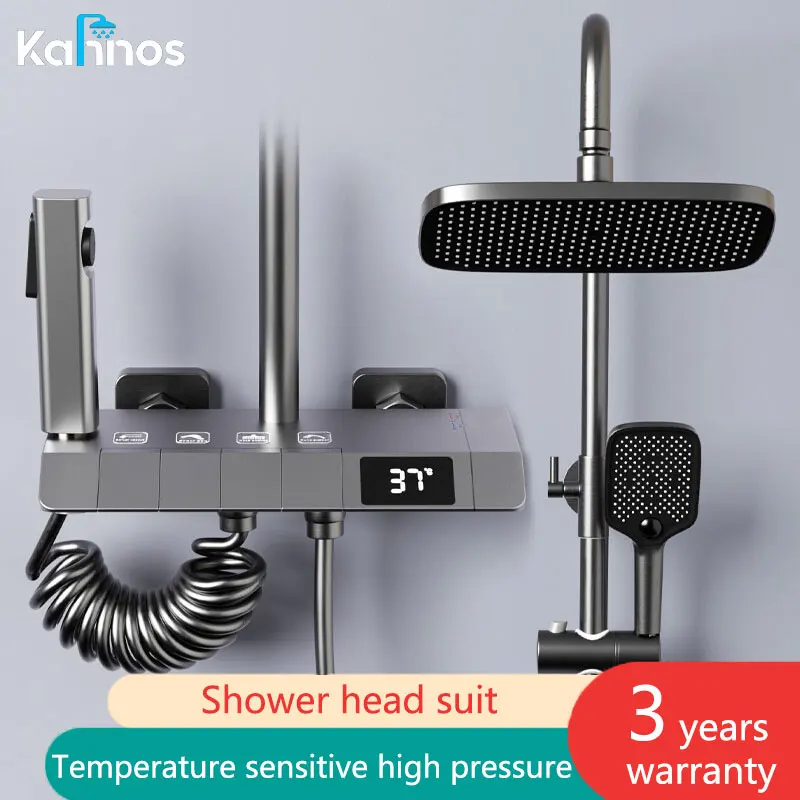 

Bathroom Shower System Piano Digital Shower Wall Mounted Intelligent Thermostatic Bathtub Faucet Square Hand-held Shower Suit