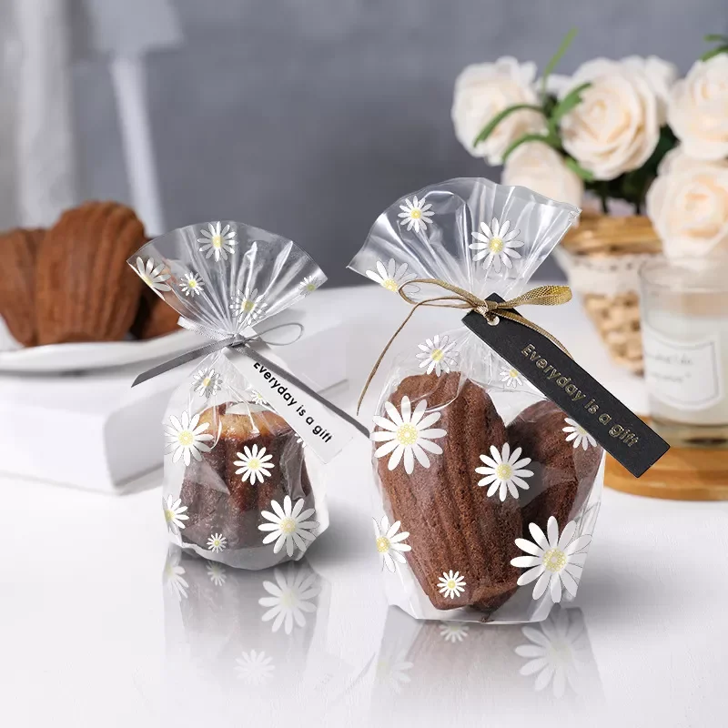 

50/100Pcs Transparent Packaging Bags Flower Printed Cookie Snack Chocolate Candy Storage Bag For Christmas Party Gift Bag