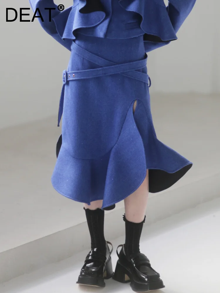 

Женская юбка с длинным поясом DEAT, облегающая юбка с разрезом и высокой талией, синяя юбка-карандаш с запахом, Новинка лета 2023, 1DF2582