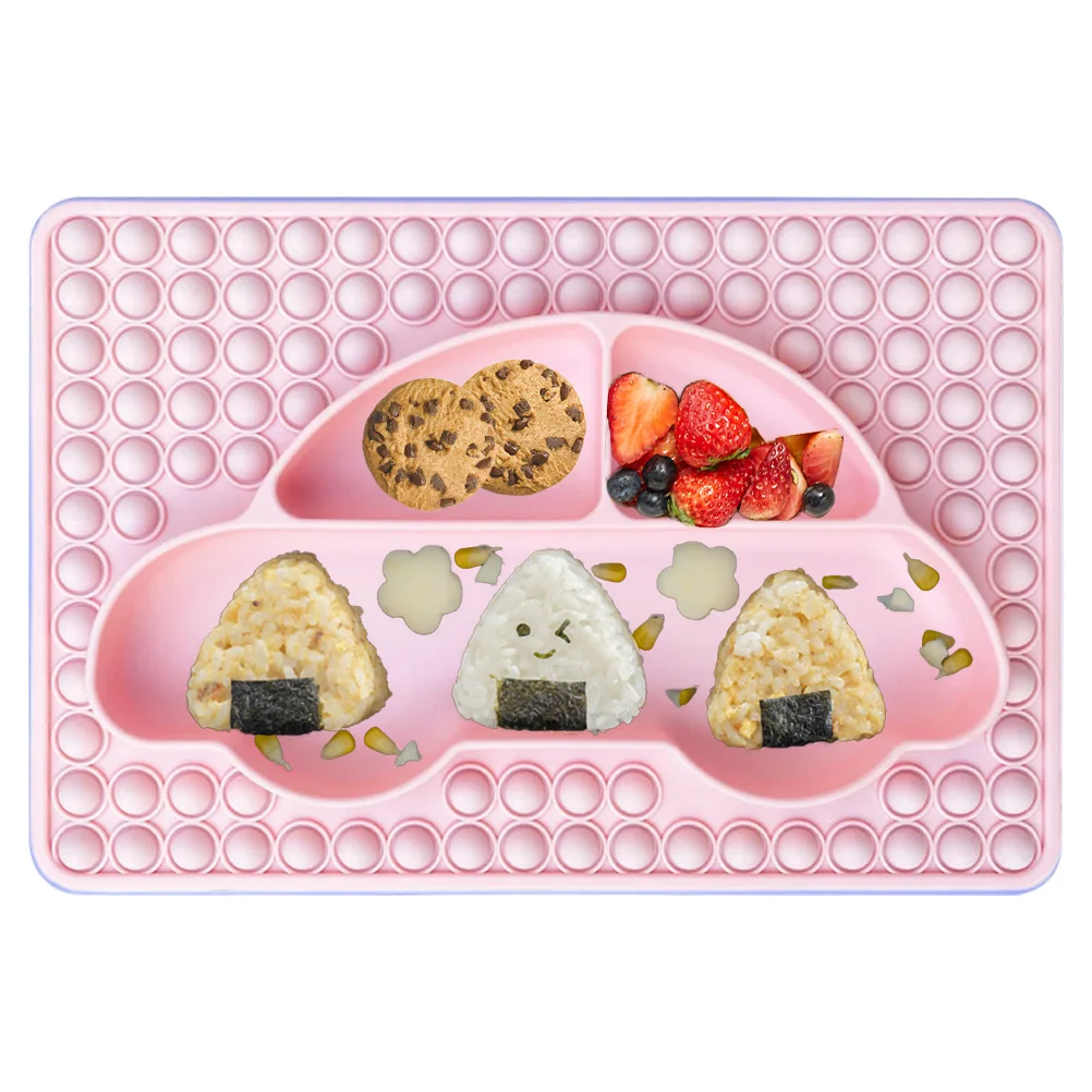 

Child dinner plate Push Bubble Baby Plate Placemat Silicone Car Shaped Divided Baby Plate Food Feeding Divided Mat for Kids