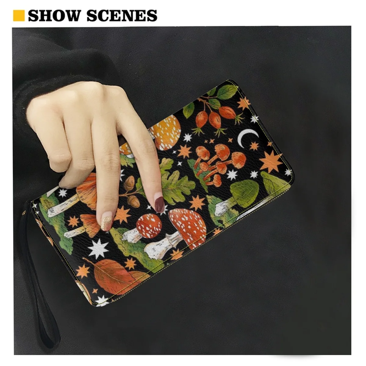 Belidome Cute Mushroom Gift Wristlet Wallet for Womens PU Leather Zip Around Purse RFID Blacking Card Holder Clutch Bags