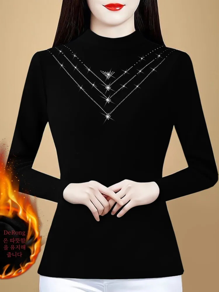 Ankela Red Hot Drilling Slim fit Женская нижняя рубашка Dralon 2024 новая осенняя с утолщенным низом