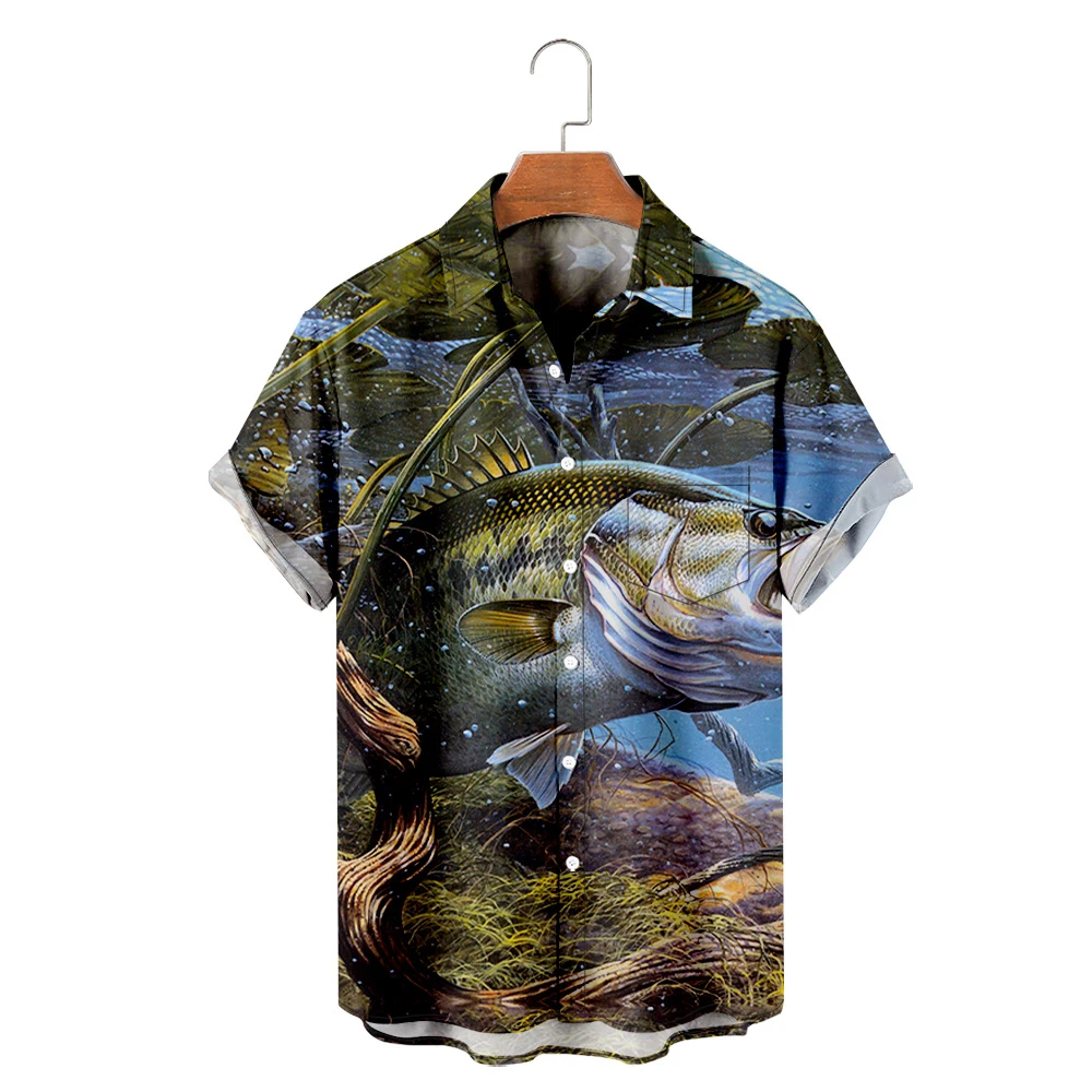 

Men's Hawaiian T-Shirt Fashion Shirt Fishing 3D Printed Cozy Casual Short Sleeve Seaside Fishing Shirt Oversized Mens Breathable