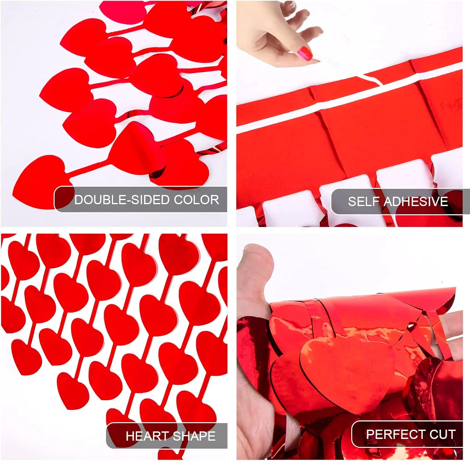 1*2M Valentine's Day Foil Curtain Red Heart Shape Tinsel Streamer Backdrop for Engagement Wedding San Valentin Party Decoration