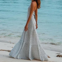 2021 womens polka dot printed long dress summer thin shoulder strap robe new style sling tight backless wrap dress set fashion