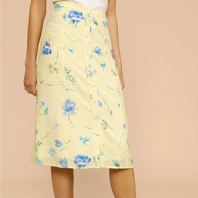 

Женская однобортная юбка средней длины, повседневная юбка с принтом в пасторальном стиле, весна-лето 2023