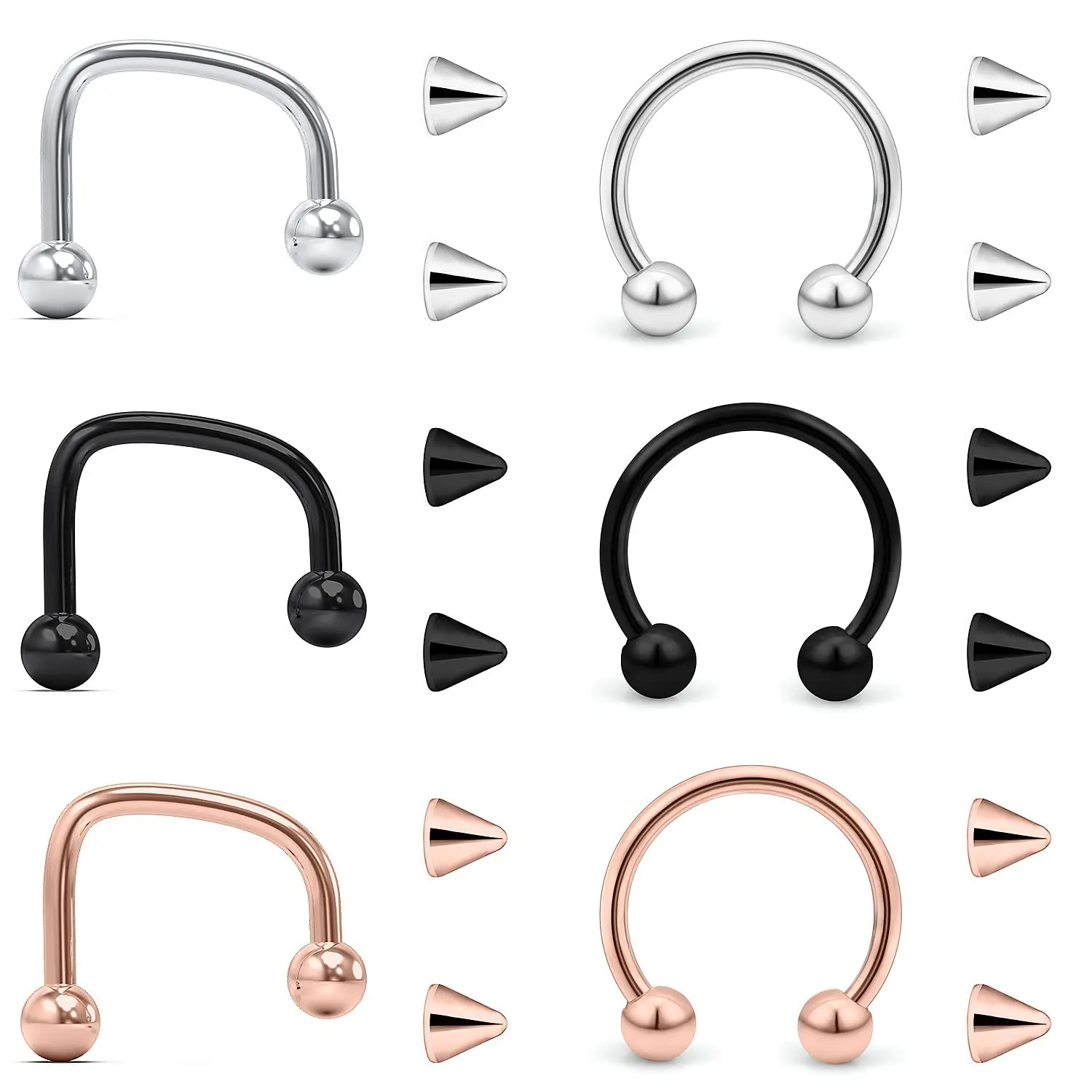 

18 Pcs 16G Medical Steel Lip Ring Clamp C-shaped Horseshoe Barbell Lip Nail Jewelry Snake Bite Perforated Jewelry Women and Men