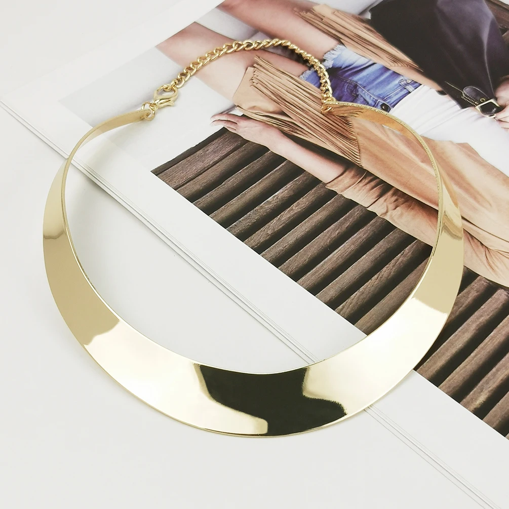 Новинка простой Блестящий металлический чокер ошейник ожерелья для женщин