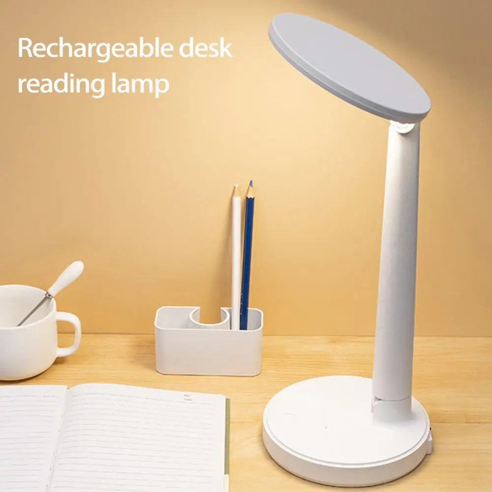 

Desk Lamp Useful Dimmable Rechargeable Eye-caring Foldable Reading Lamp with Pen Holder Office Supplies