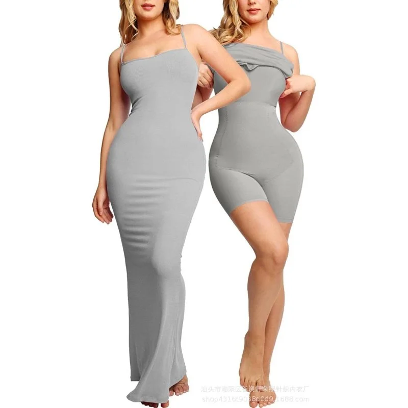 Built-in Shapewear Slip Maxi Lounge Dress Buttocks Lifting Belly Tightening One Piece Body Shaping Large Size Women's Bodysuit
