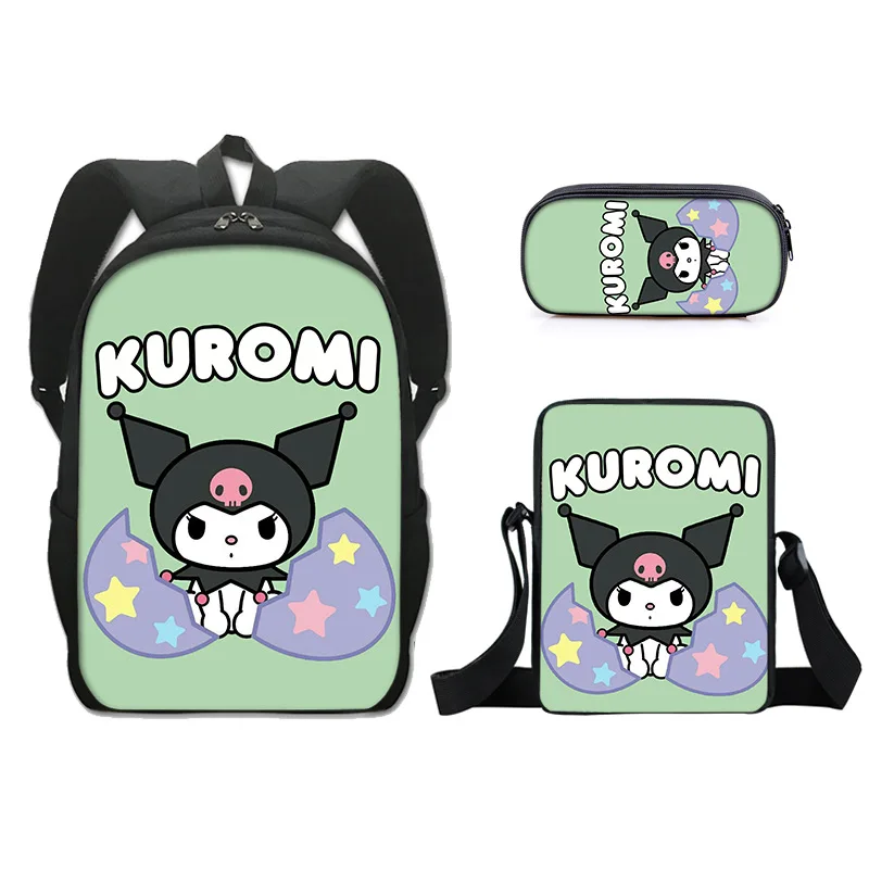 

Bandai Kuromi Schoolbag Student Backpack Three-piece Polyester Single-layer Pencil Bag Small Satchel Anime Schoolbag