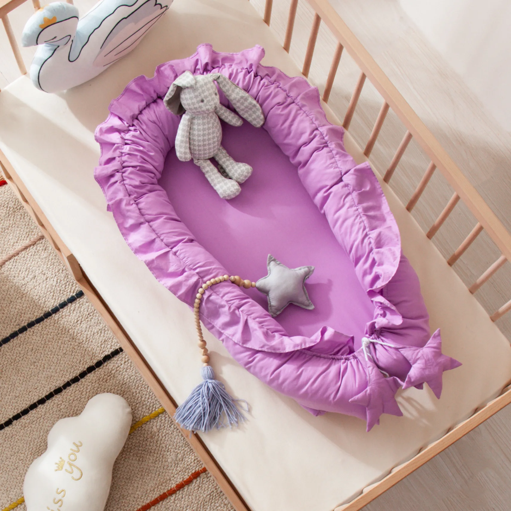 

Korean Style Newborn Baby Portable Craddle Foldable Mini Bionic Crib Solid Color Traveling Cot Kids Comfort Sleeping Bed Kit