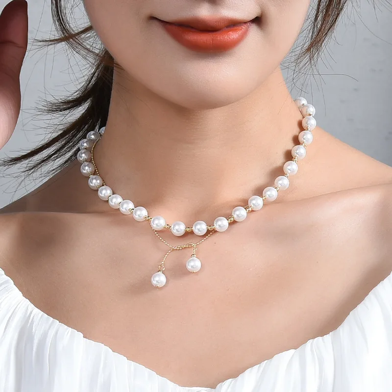 

Gorgeous Imitation Pearl Choker Necklaces for Women Jewelry regular Pearls Pendant Wedding Necklace