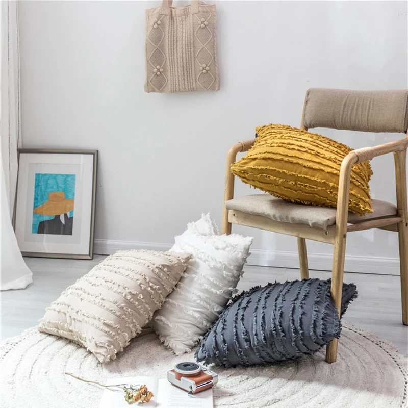 

Квадратная подушка с бахромой, чехол, хлопковая наволочка для подушки 45x45 см, украшение для дома, диван, 18 дюймов