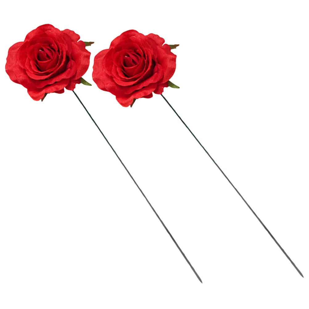 

2Pcs Silk Cloth Rose Decoration Garden Stake Decorative Patio Stake Bonsai Pot Lawn Stake Decor