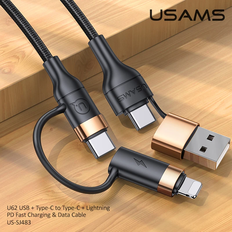 

USAMS 60w USB C PD Fast Charger 4 in 1 USB Type C To Type C Lightning Cable for Iphone 12 pro max ipad pro huawei Xiaomi Tablets