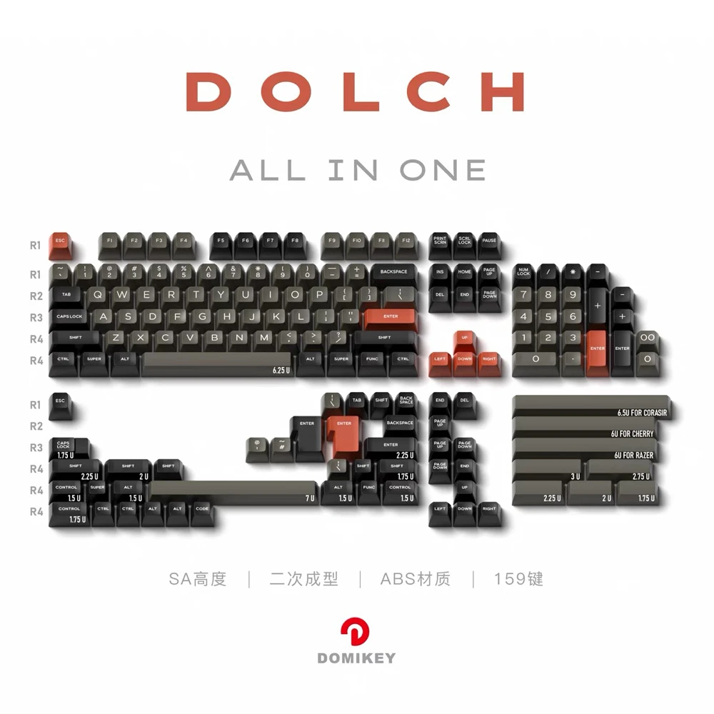 Набор колпачков для клавиш с профилем Domikey Dolch SA Doubleshot ABS 159 клавиши черный