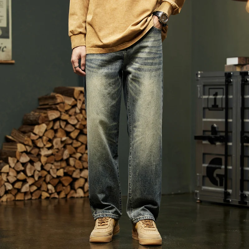 Мешковатые джинсы мужские широкие брюки повседневные большого размера для