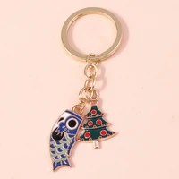 cute fish keychain enamel christmas pine tree pendants key chains for women men car key handbag keyrings diy accessories