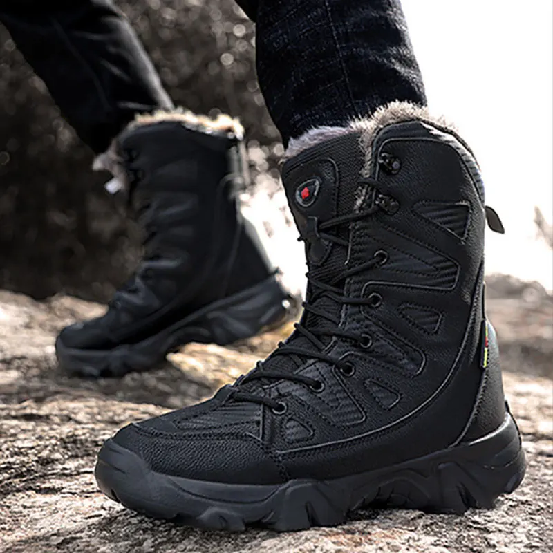 Trendy New High-top Men's Shoes Plus Velvet Thickened Hiking Shoes Winter Warm Snow Boots Outdoor Non-slip Male Sports Shoes