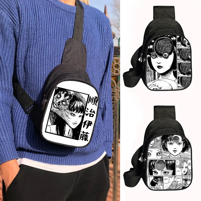 Bolso de pecho con estampado de Junji Ito para mujer, bolsa de hombro con estampado de dibujos animados, Hipster, de moda, estilo mensajero, para deportes al aire libre